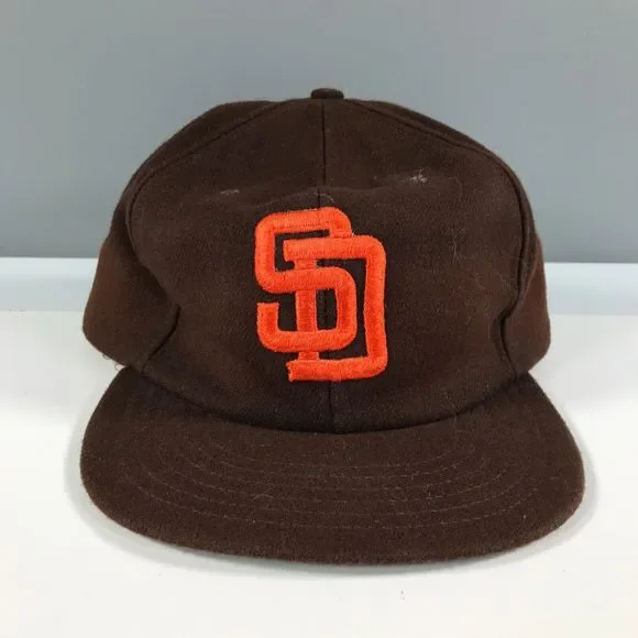 Vintage San Diego Padres Fitted Hat Brown Wool Made in USA Leather Sweat Band - Picture 1 of 6